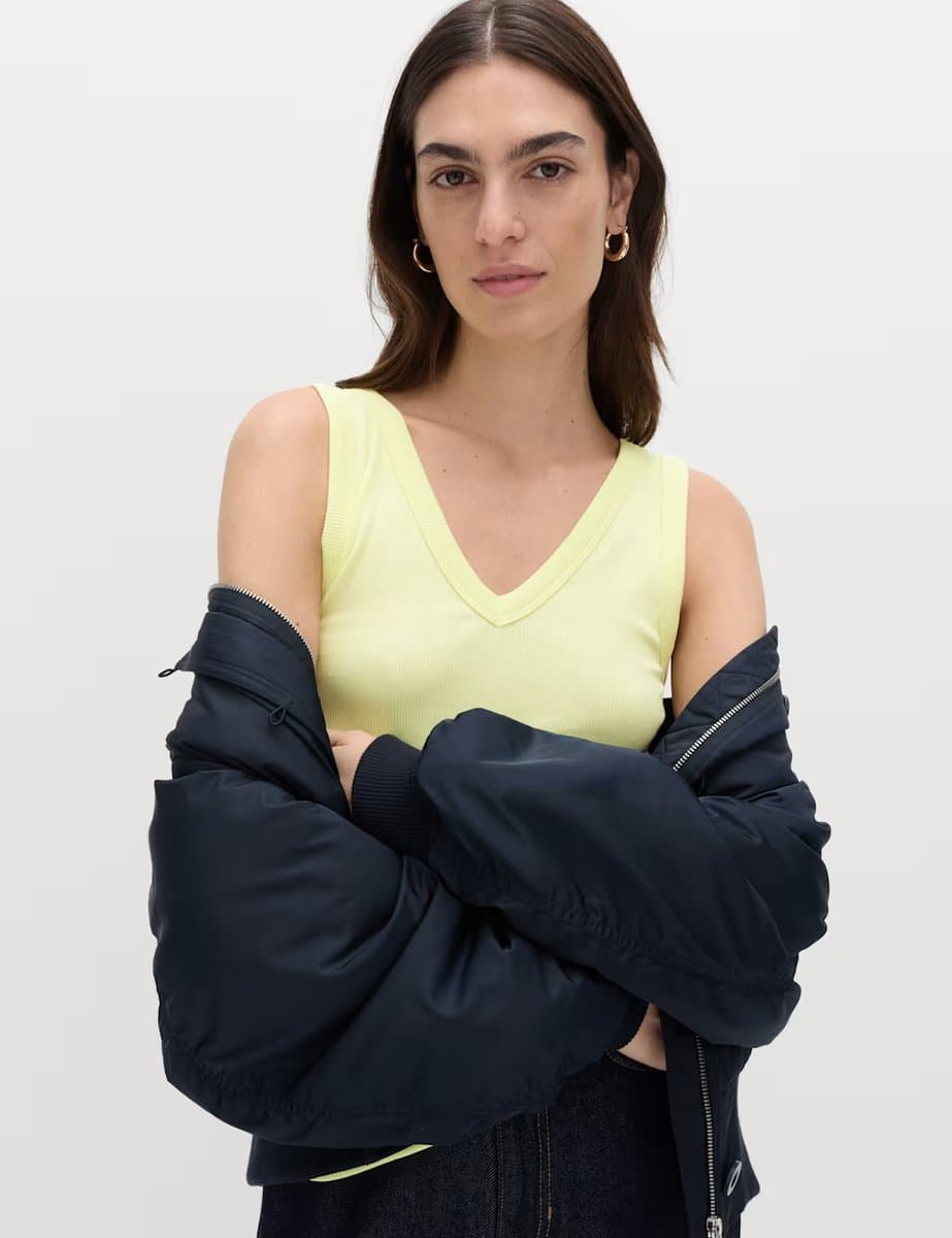 Marks & Spencer M&S Cotton Rich Ribbed V-Neck Vest Citrus