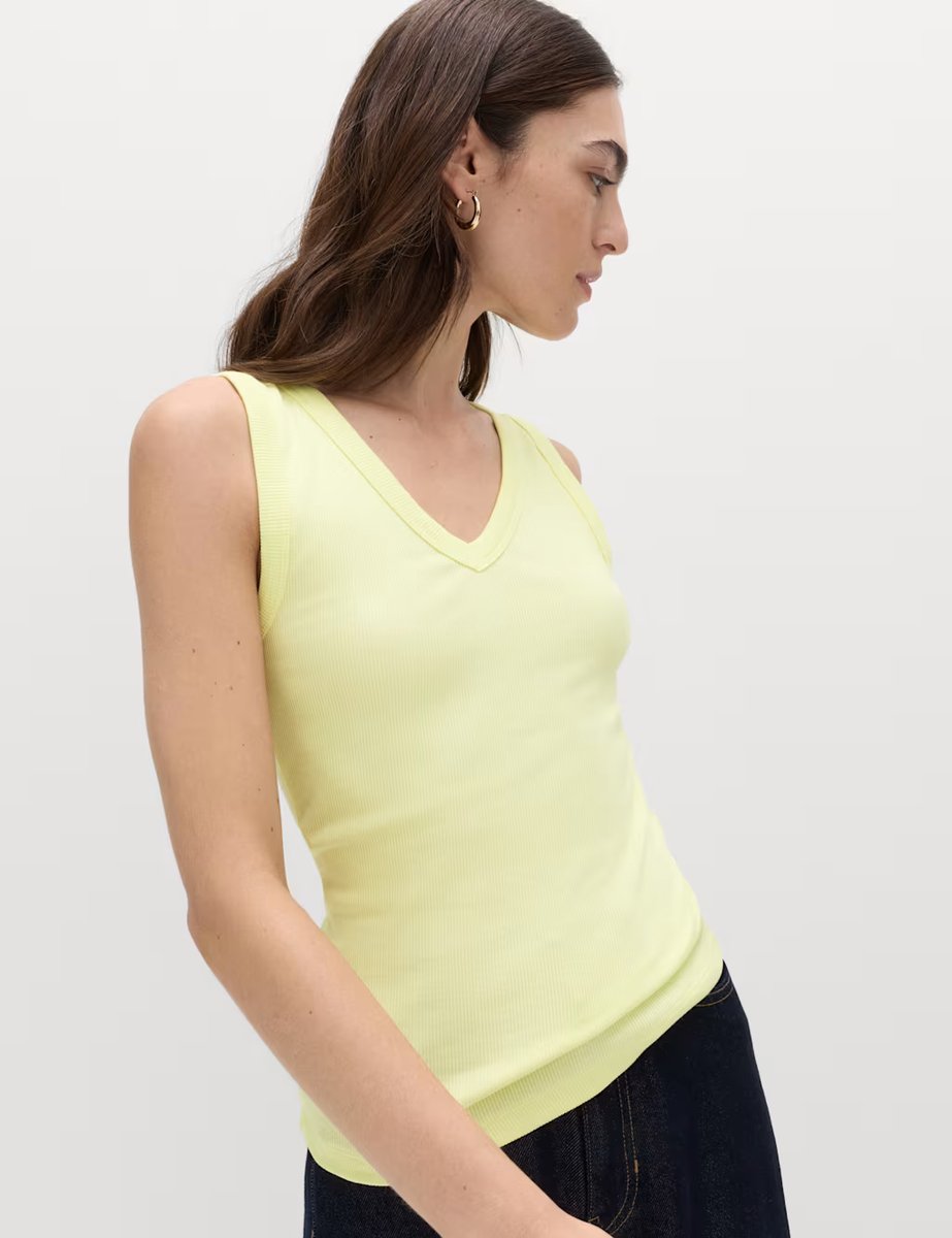 Marks & Spencer M&S Cotton Rich Ribbed V-Neck Vest Citrus - 2