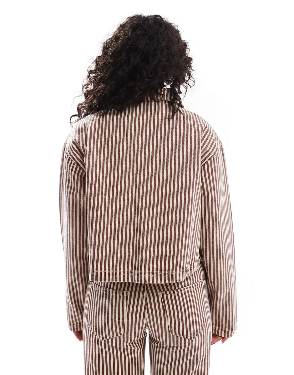 ASOS Daisy Street bow tie front denim jacket in red and ecru stripe co-ord - 3