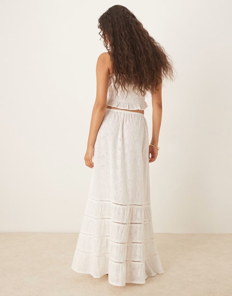 ASOS Iisla & Bird broderie ruched tiered beach skirt in white - 3