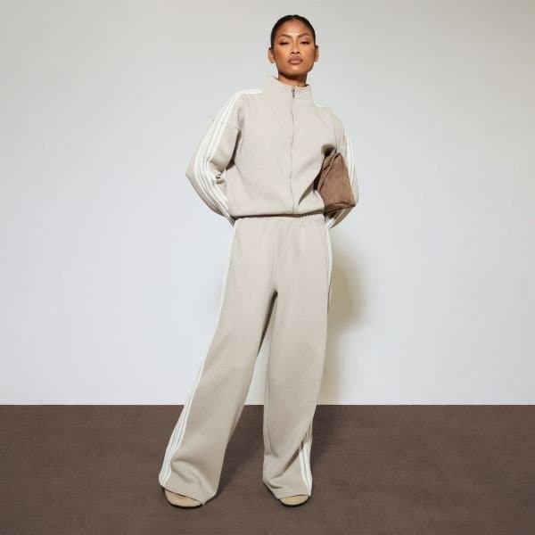 EGO Mid Rise Side Stripe Wide Leg Joggers In Taupe, Women's Size UK 6