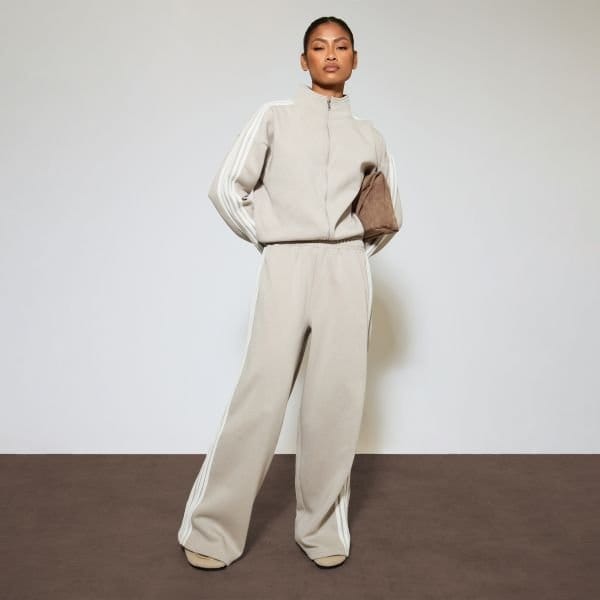 EGO Mid Rise Side Stripe Wide Leg Joggers In Taupe, Women's Size UK 6 - 1