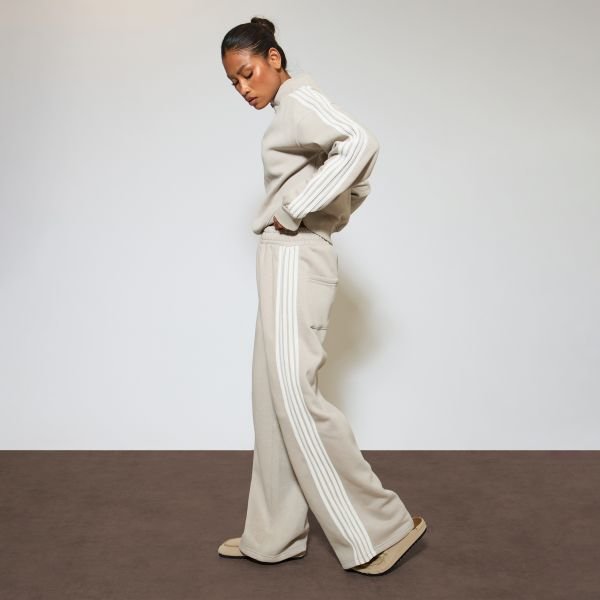 EGO Mid Rise Side Stripe Wide Leg Joggers In Taupe, Women's Size UK 6 - 2