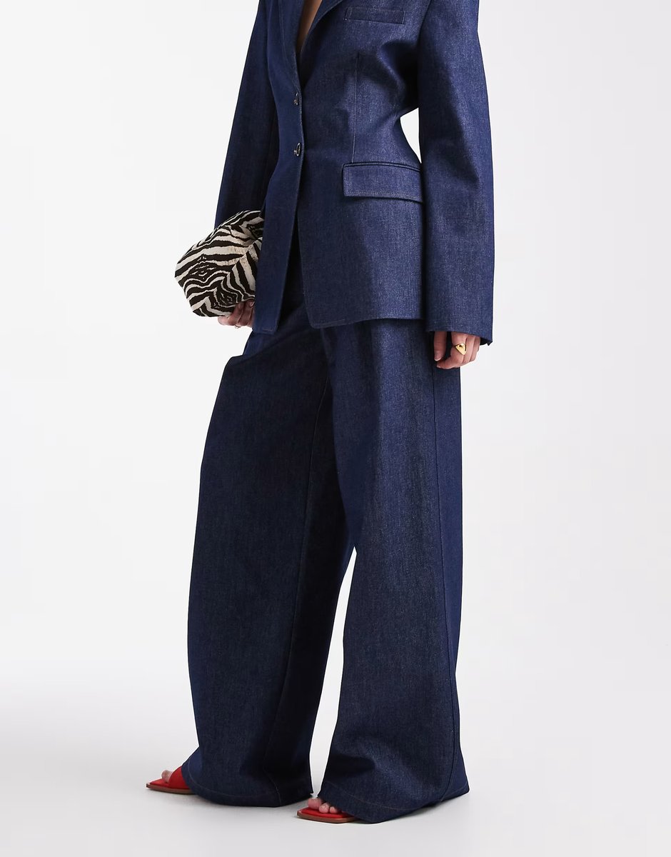 ASOS ASOS DESIGN tailored denim wide leg trouser co ord in indigo - 4