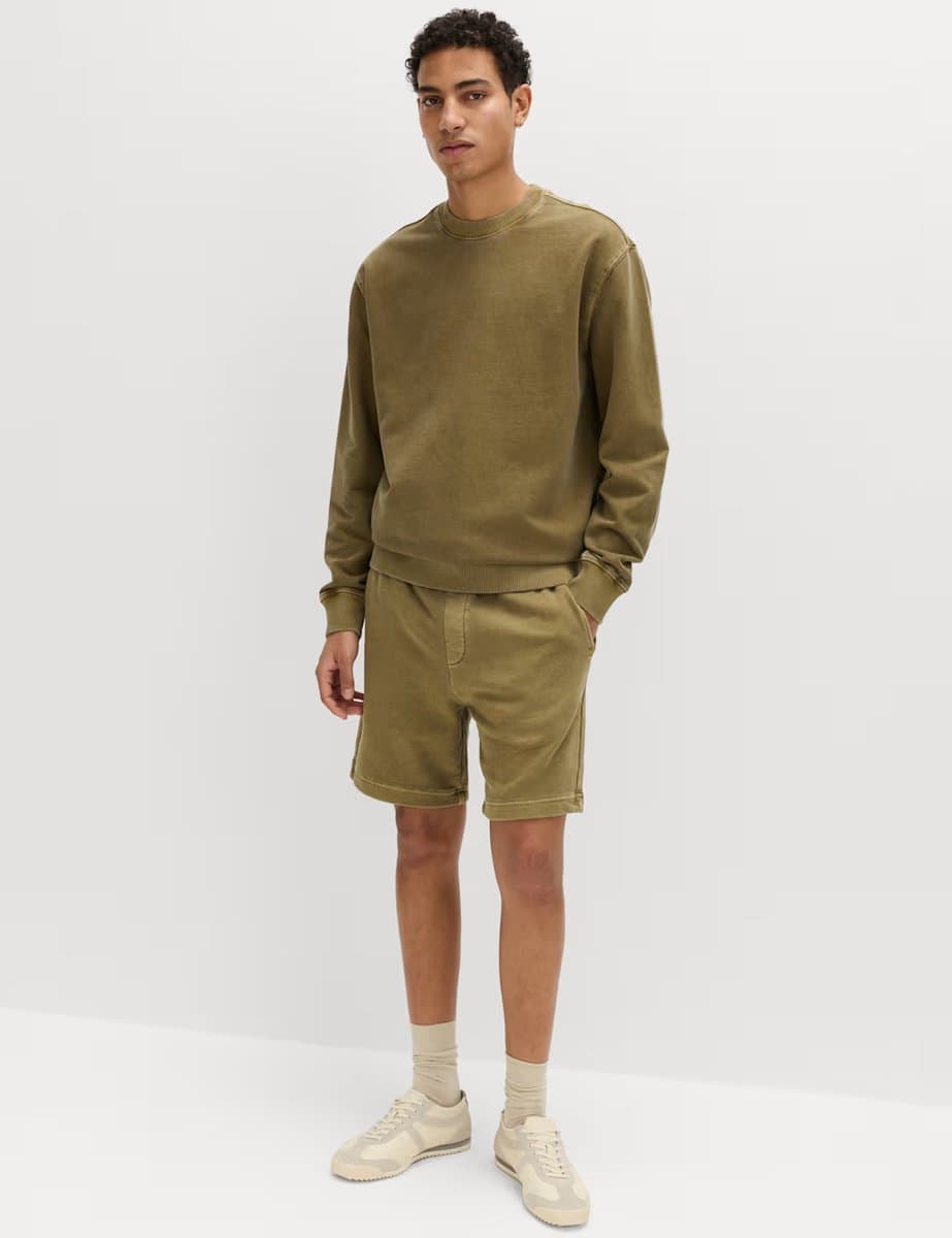 Marks & Spencer M&S Relaxed Fit Pure Cotton Garment Dye Shorts in Olive