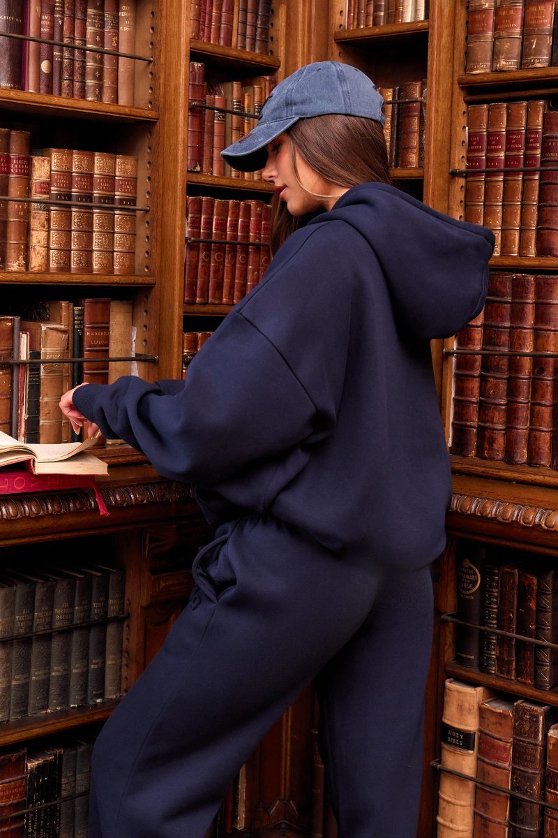 Kaiia Kaiia Embossed Logo Oversized Hoodie Navy - 3