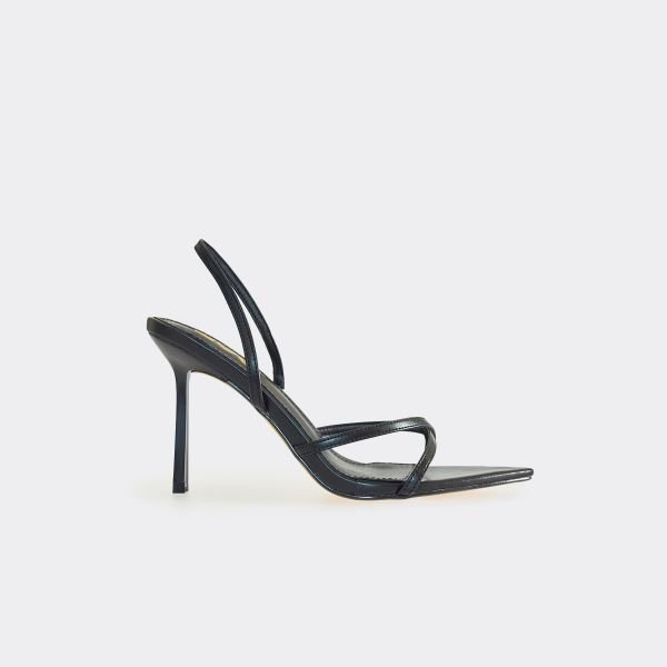 EGO Shift Strappy Detail Pointed Toe Slingback Stiletto Heel In Black Faux Leather, Women's Size UK 3 - 2