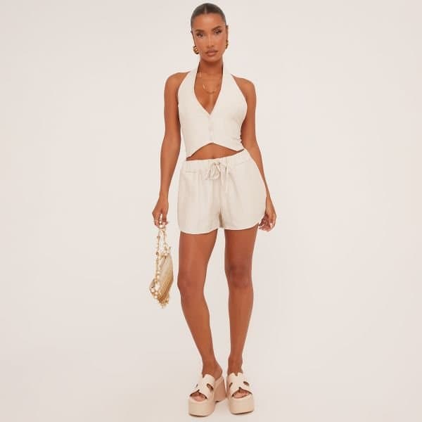 EGO EGO Low Rise Floaty Shorts in Stone Linen
