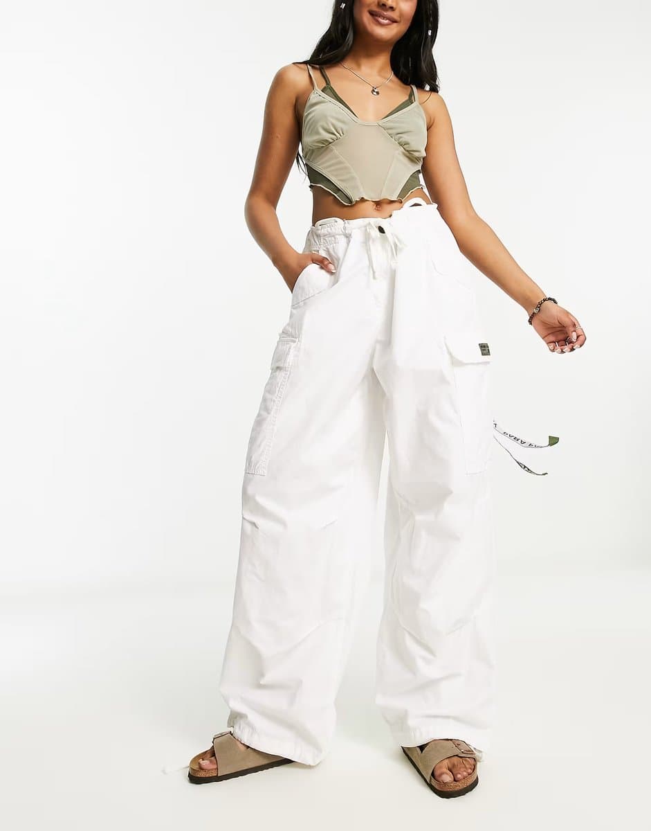 ASOS Superdry vintage baggy parachute trousers in white
