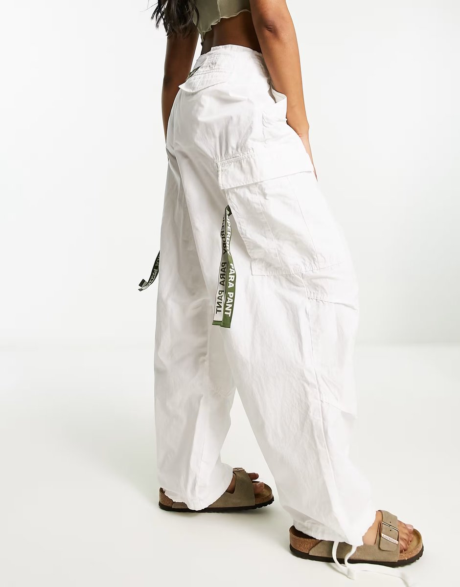 ASOS Superdry vintage baggy parachute trousers in white - 3