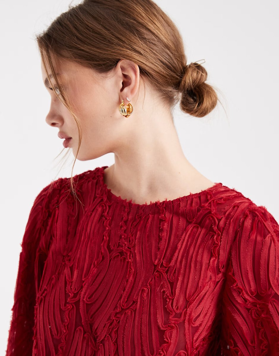 ASOS Object 3D textured long sleeve top in red - 2