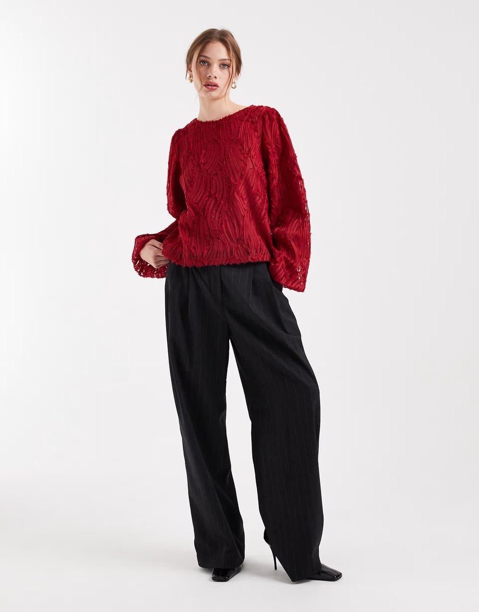 ASOS Object 3D textured long sleeve top in red - 3