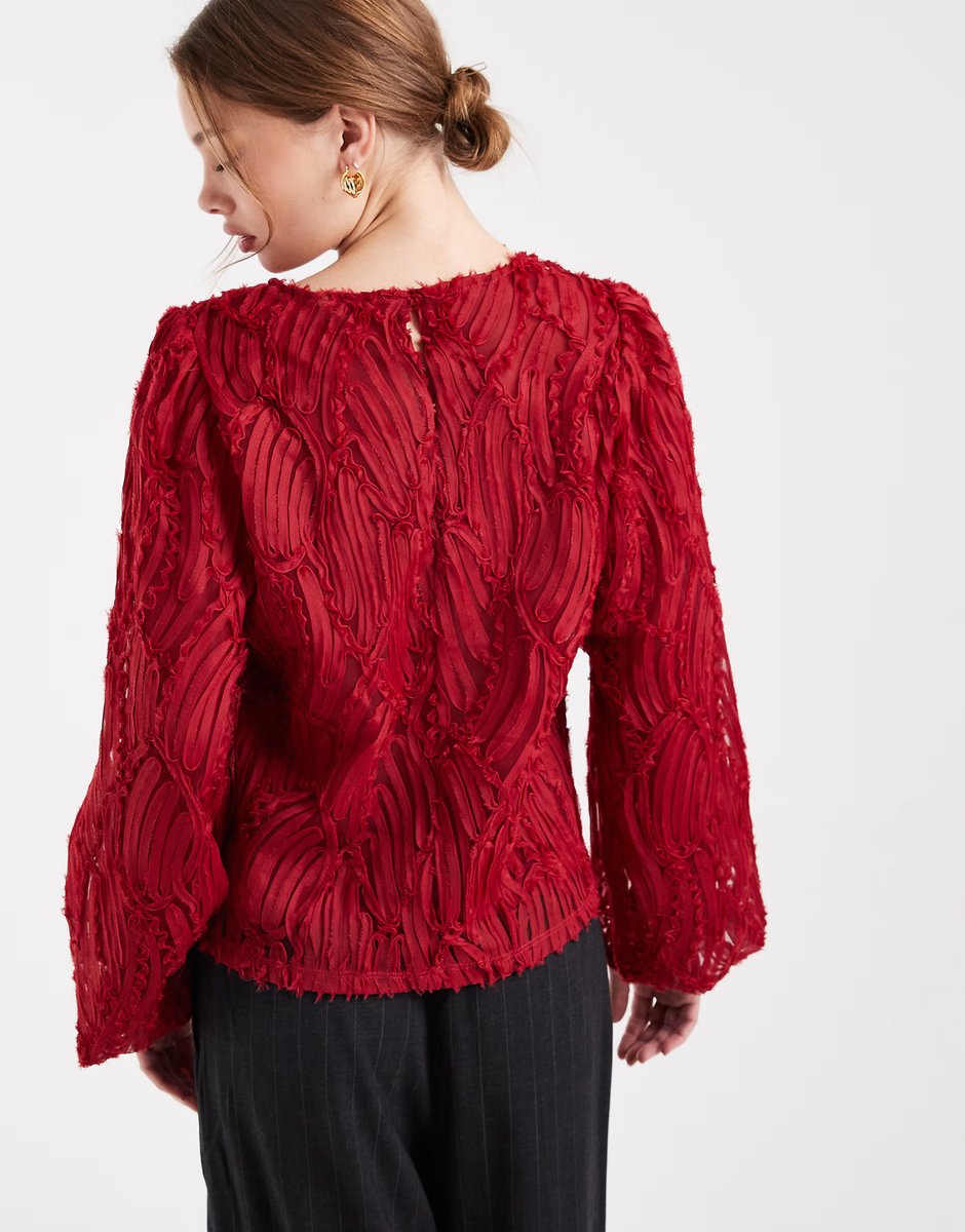 ASOS Object 3D textured long sleeve top in red - 4