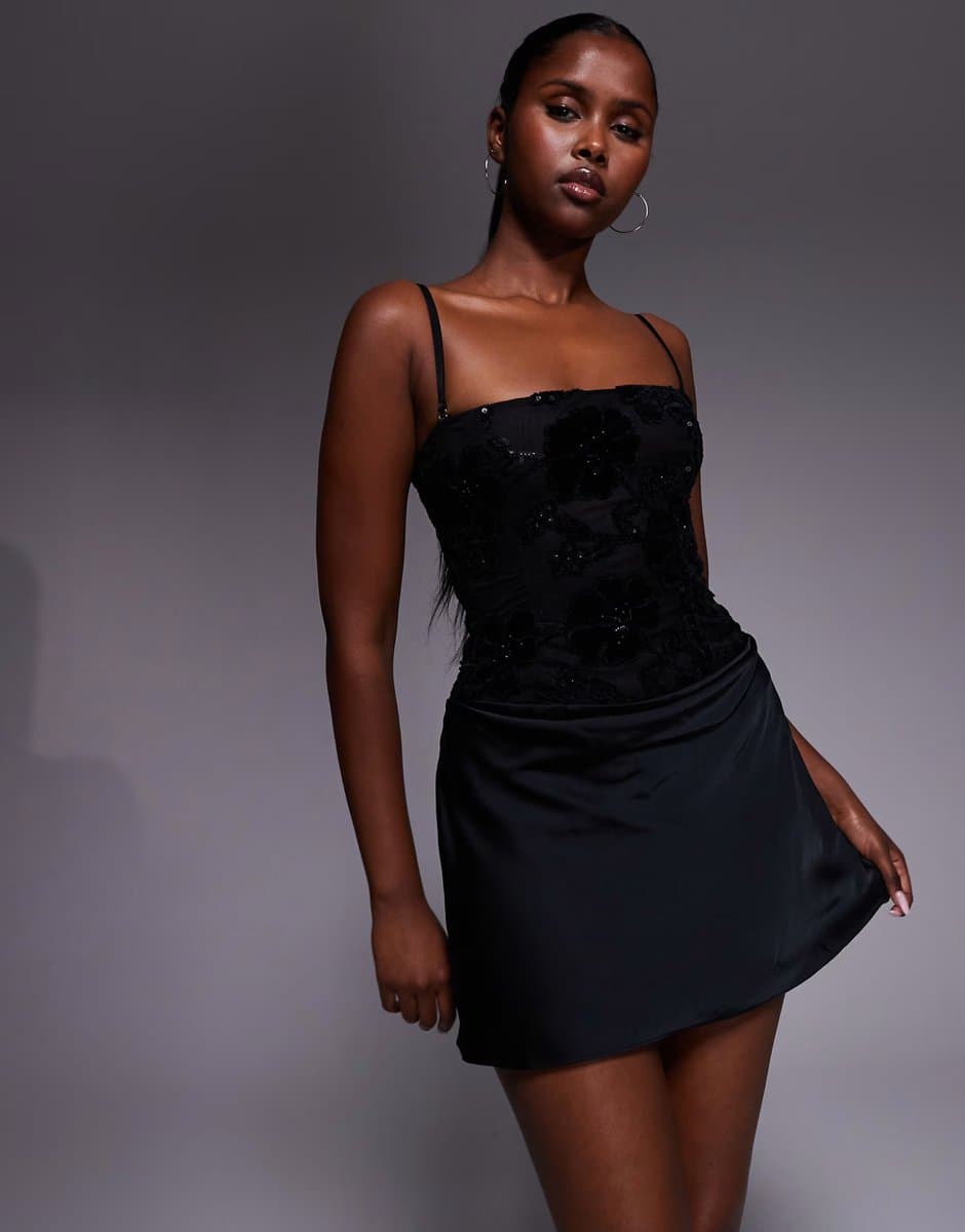 ASOS Oh Polly drape skirt mini dress with detachable straps in black 