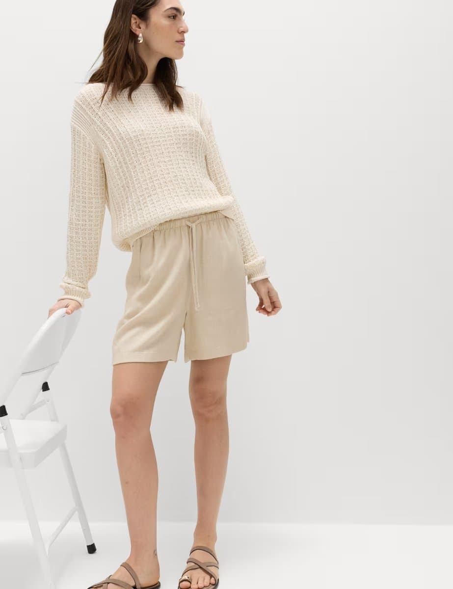 Marks & Spencer M&S High Waisted Shorts in Linen Beige