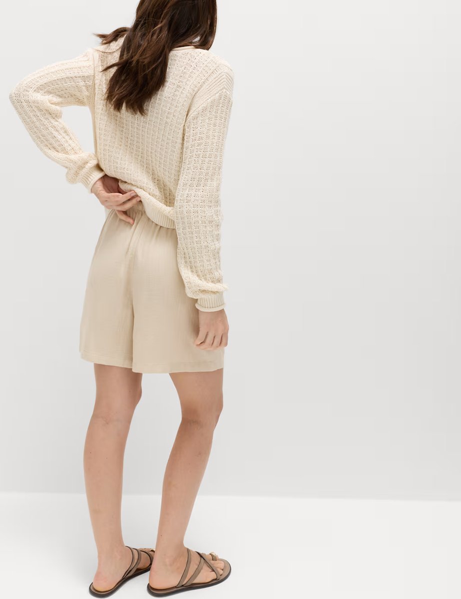 Marks & Spencer M&S Pull On High Waisted Shorts with Linen Beige - 3