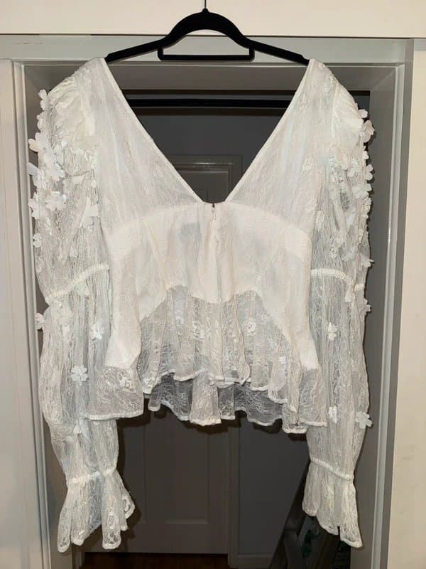 ASOS ASOS Luxe 3D Floral Embellished Cotton Broderie Top with Organza Peplum Hem