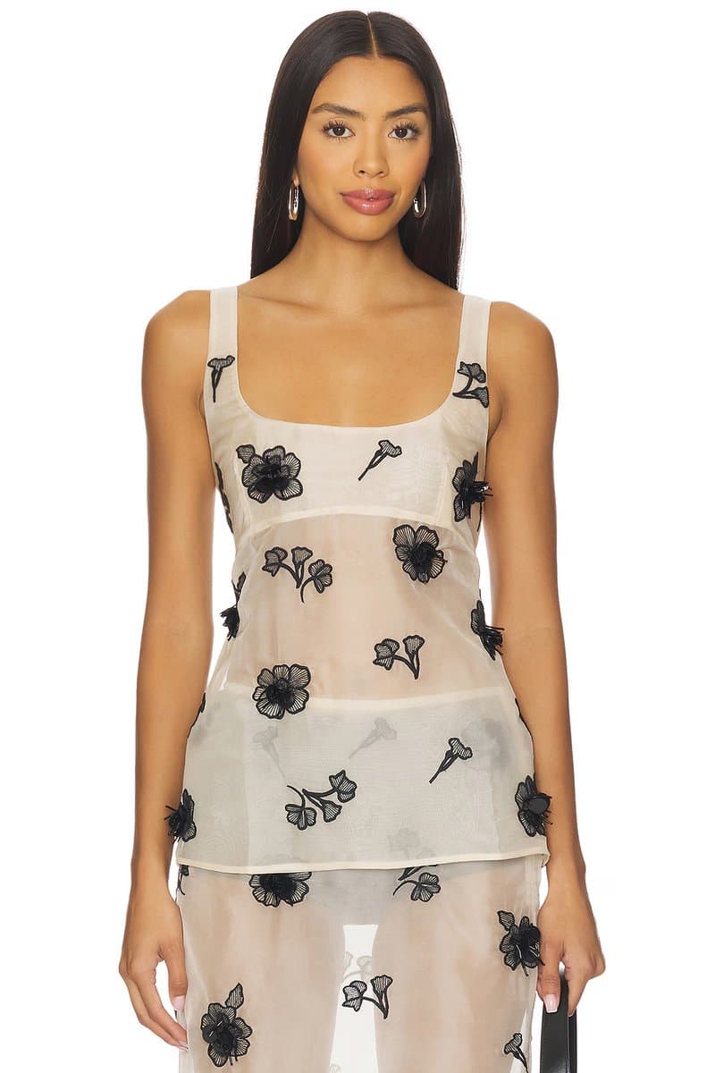revolve Revolve Floral Embellished Top in Nude & Black