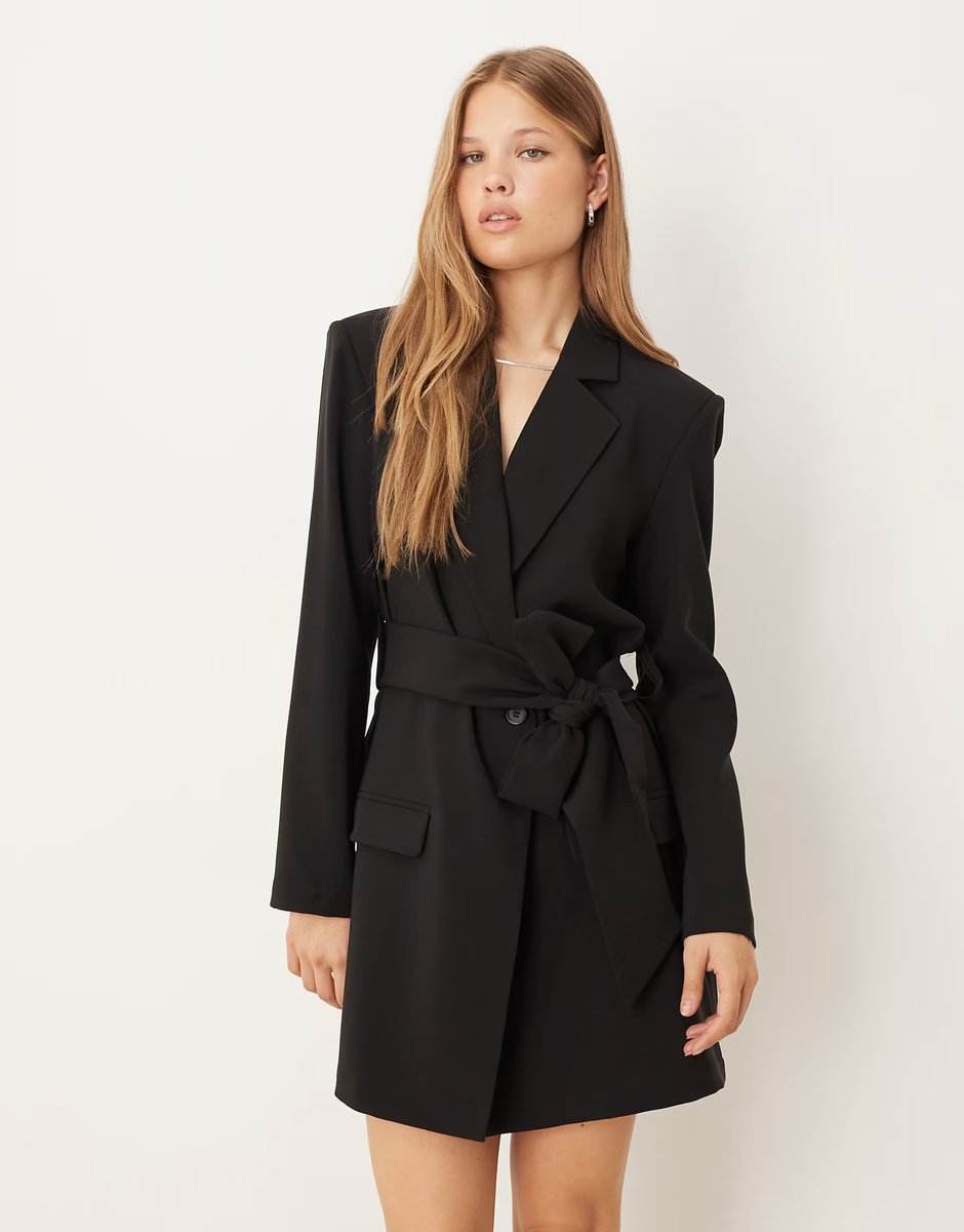 ASOS Pretty Lavish tie waist blazer mini dress in black - 3