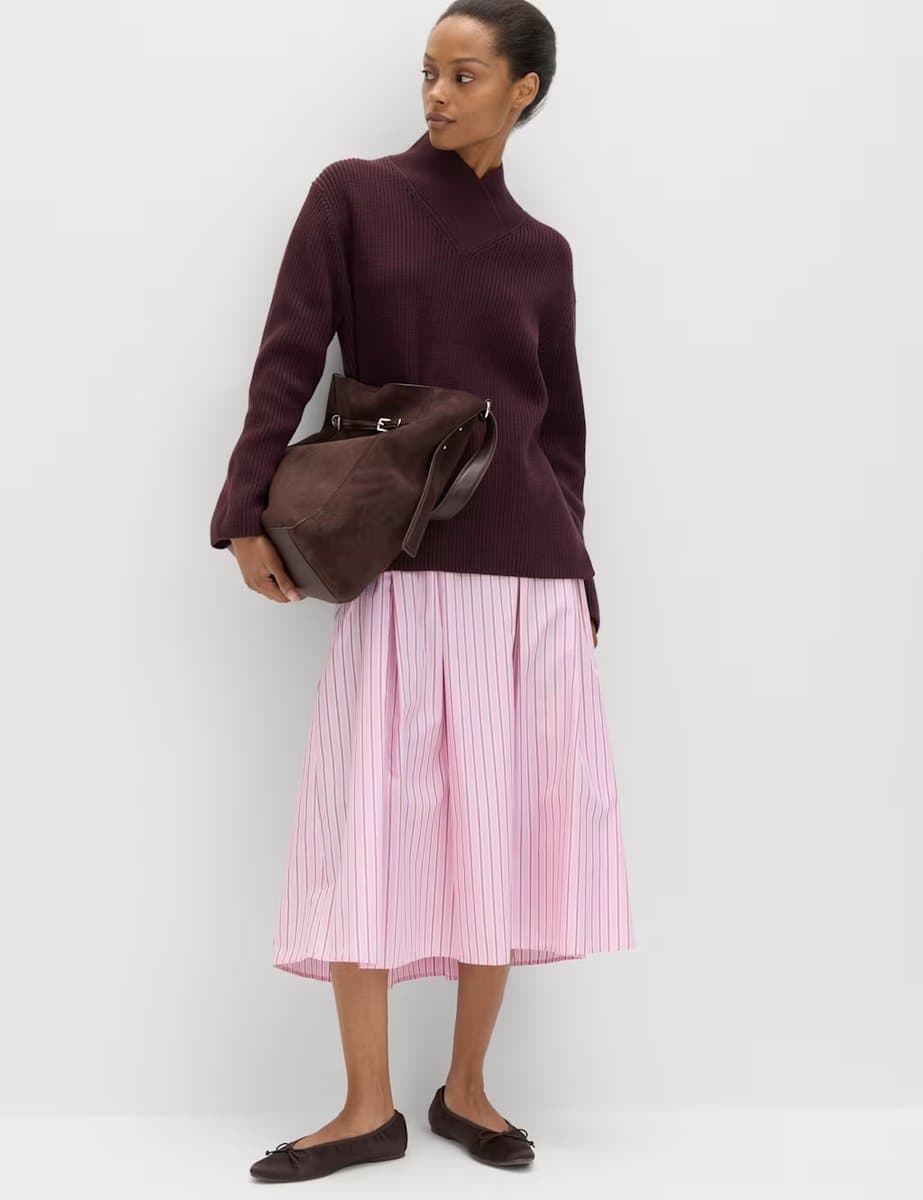 Marks & Spencer M&S Pure Cotton Striped Midi Circle Skirt Pink Mix