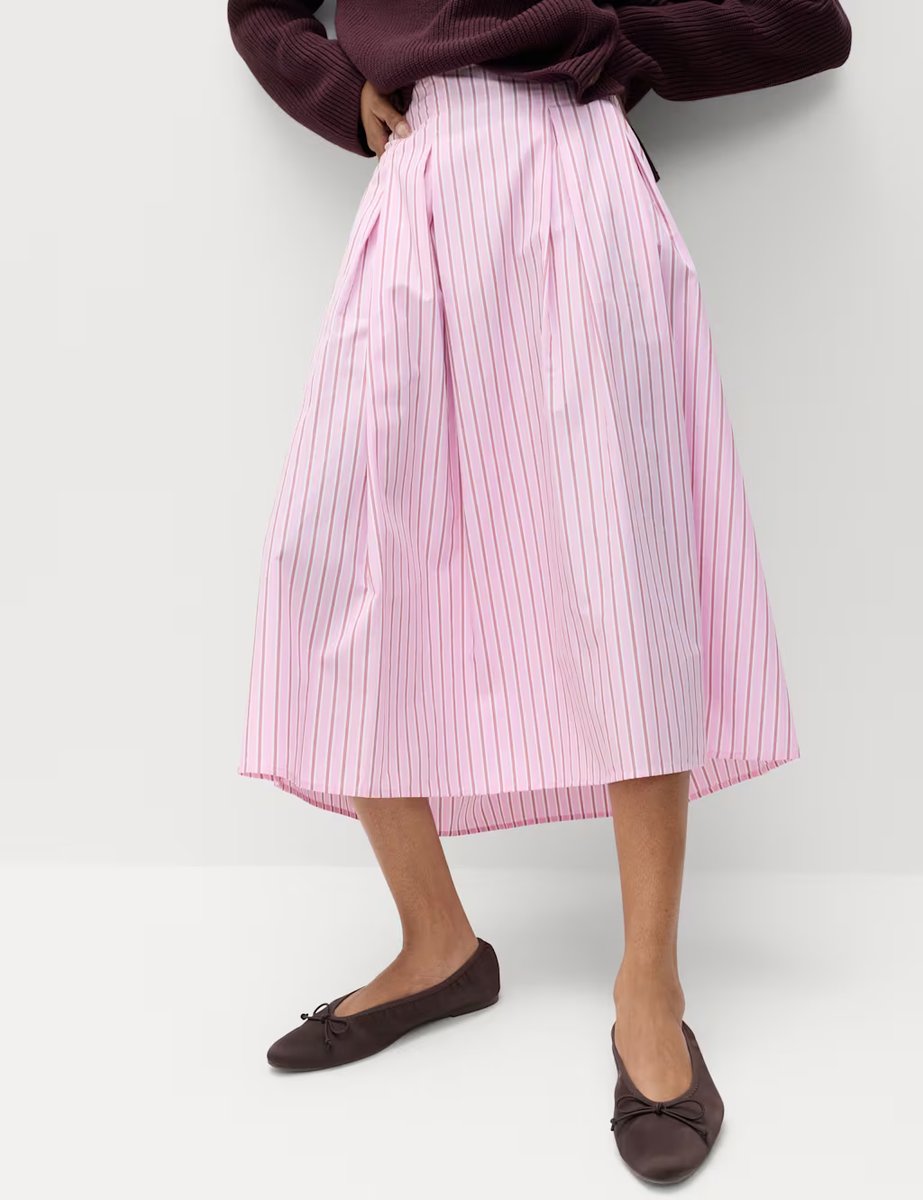 Marks & Spencer M&S Pure Cotton Striped Midi Circle Skirt Pink Mix - 2