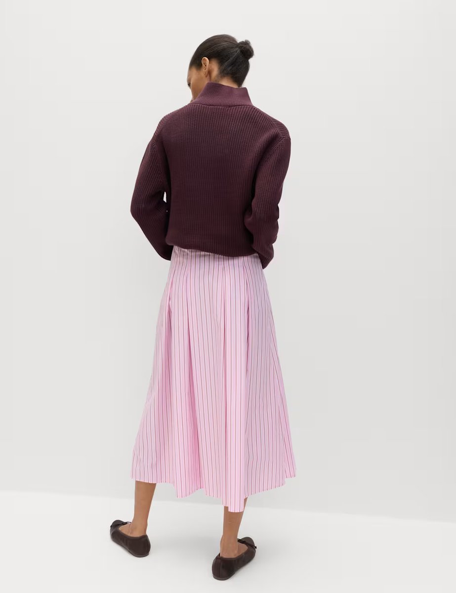 Marks & Spencer M&S Pure Cotton Striped Midi Circle Skirt Pink Mix - 3