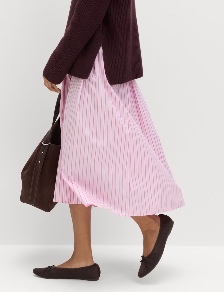 Marks & Spencer M&S Pure Cotton Striped Midi Circle Skirt Pink Mix - 4