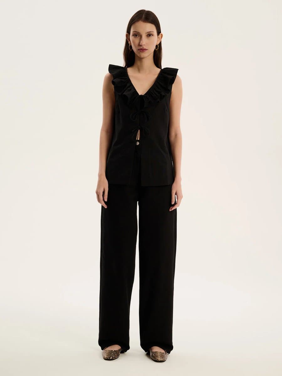 OMNES OMNES Frill Collar Sleeveless Top in Black