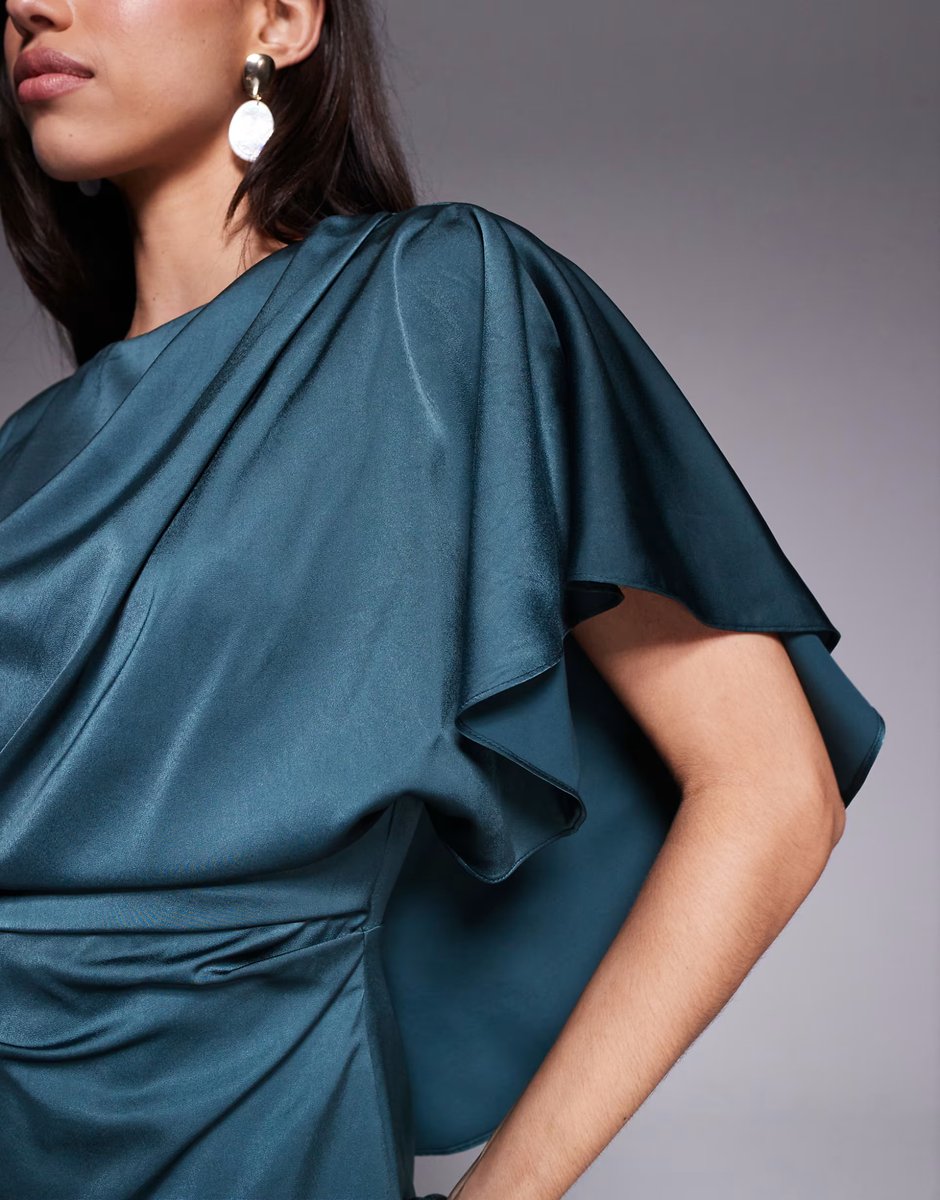 ASOS ASOS DESIGN satin draped skort playsuit with cape back in slate grey - 4