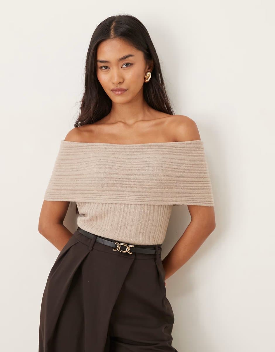 ASOS ASOS Abercrombie & Fitch Off-Shoulder Foldover Top in Beige