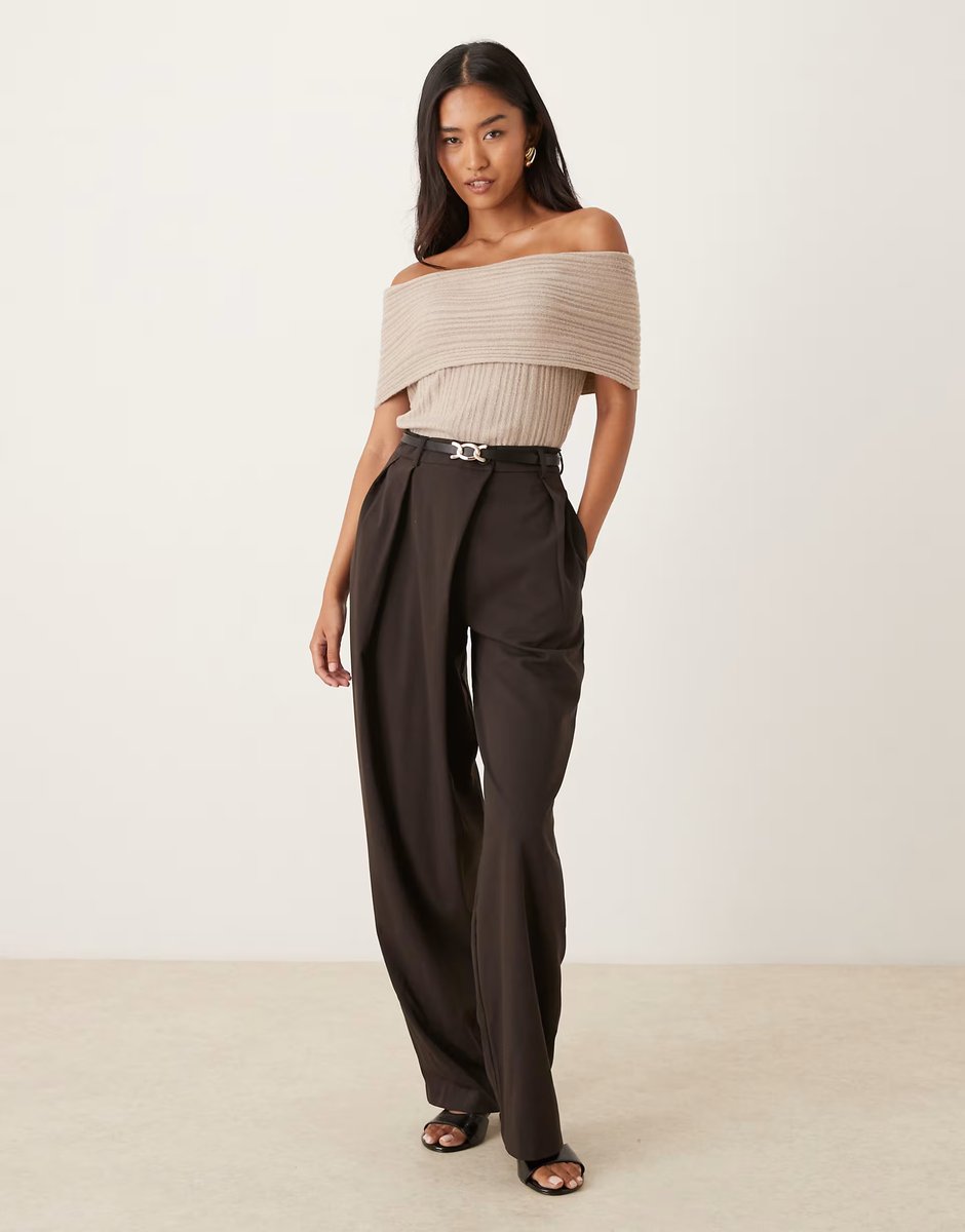 ASOS Abercrombie & Fitch off the shoulder foldover top in beige - 2