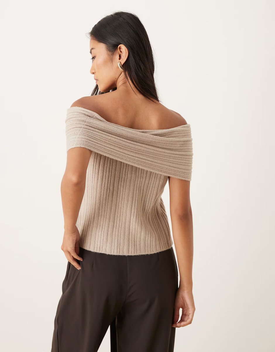 ASOS Abercrombie & Fitch off the shoulder foldover top in beige - 3