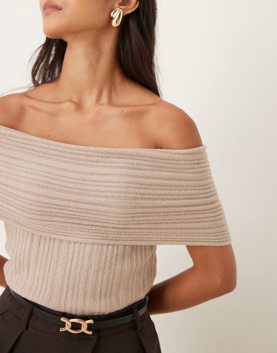 ASOS Abercrombie & Fitch off the shoulder foldover top in beige - 4