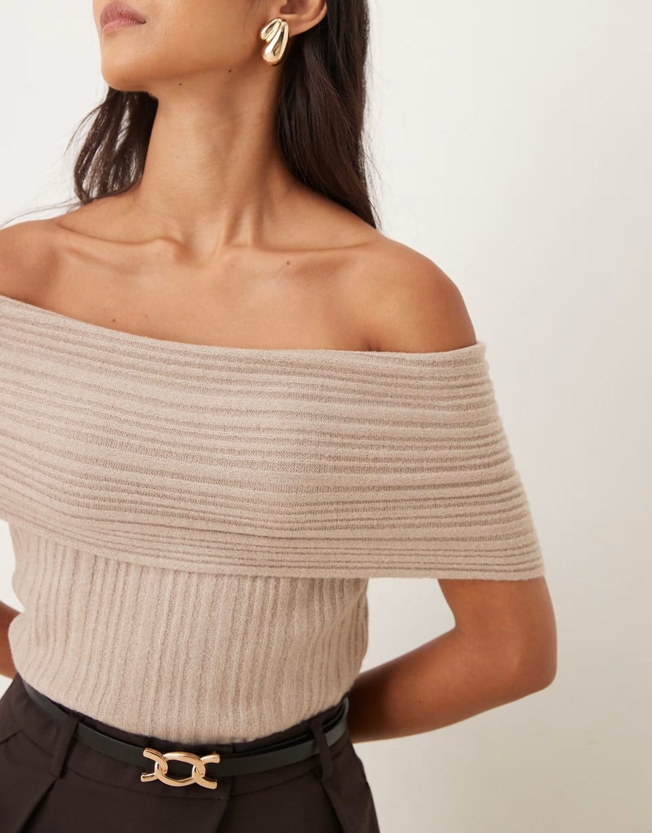ASOS Abercrombie & Fitch off the shoulder foldover top in beige - 4