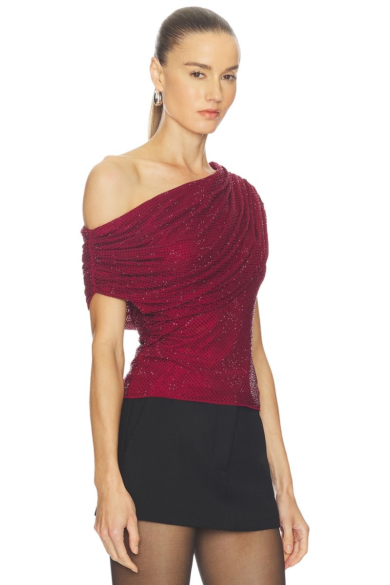 revolve Burgundy Rhinestone Drape Top - 2
