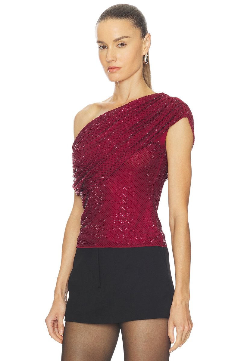 revolve Burgundy Rhinestone Drape Top - 3