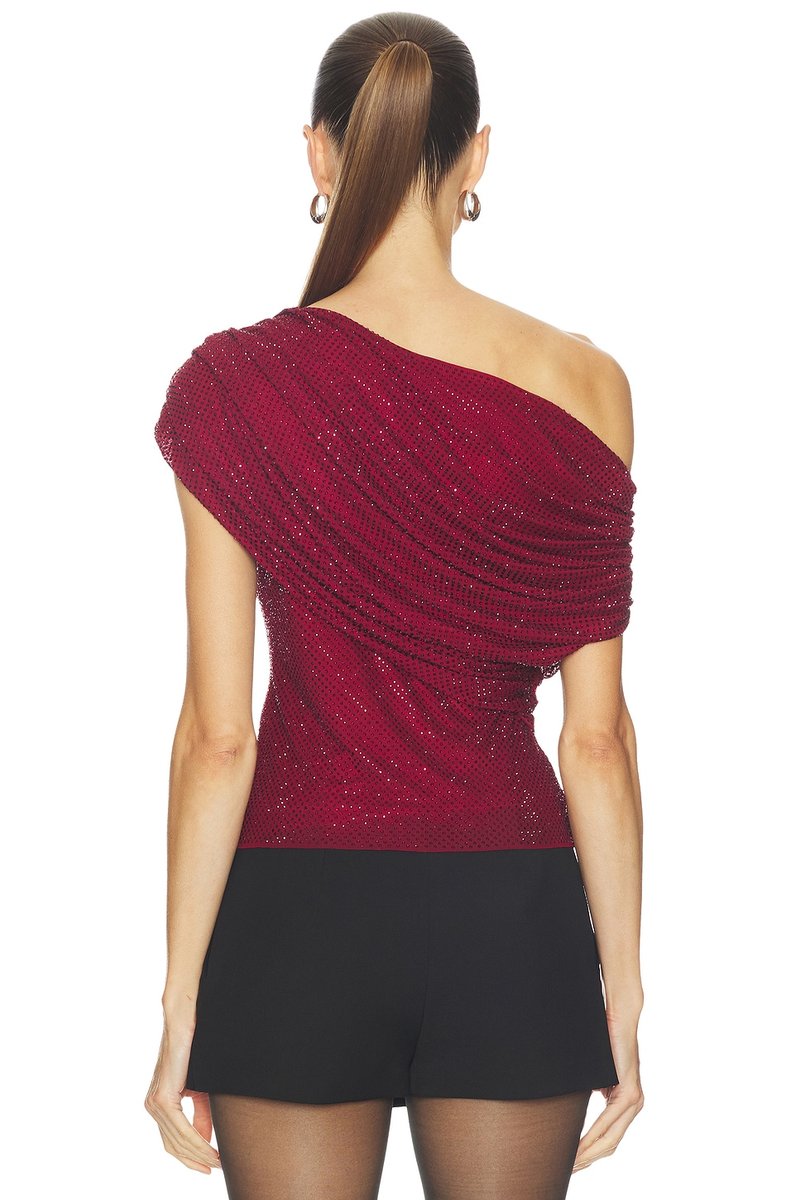 revolve Burgundy Rhinestone Drape Top - 4