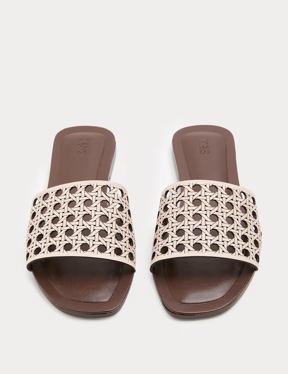 Marks & Spencer M&S Laser Cut Flat Mule Sandals Natural