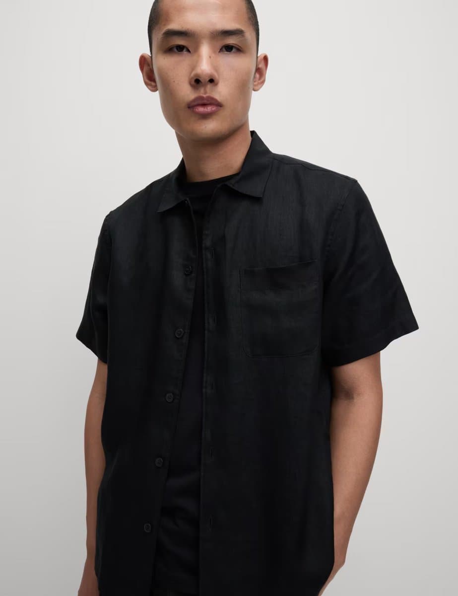 Marks & Spencer M&S Pure Linen Short Sleeve Shirt Black