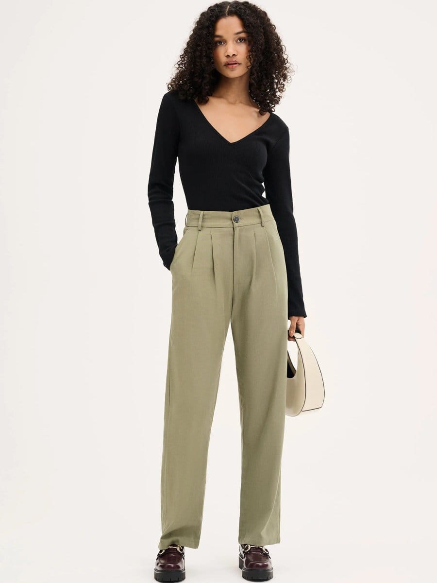 OMNES Cinnamon Relaxed Trousers in Mole Green Cotton/Tencel - 1