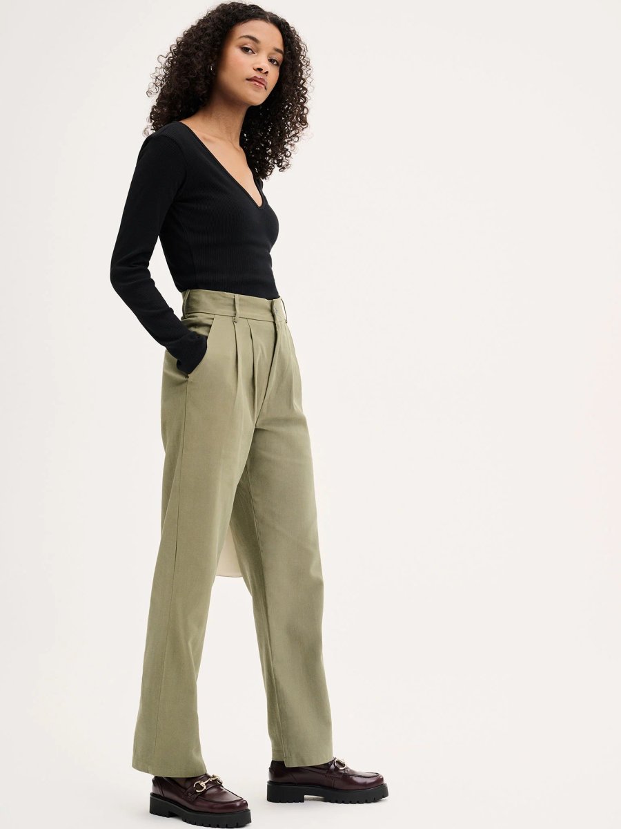 OMNES Cinnamon Relaxed Trousers in Mole Green Cotton/Tencel - 4