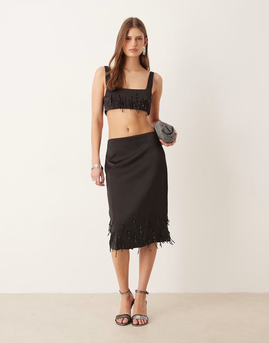 ASOS Mango embellished knee length skirt co-ord in black