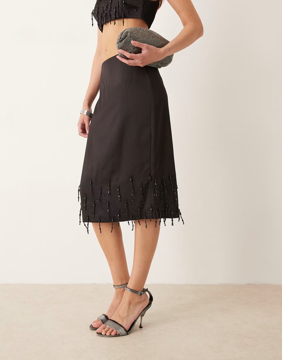 ASOS Mango embellished knee length skirt co-ord in black - 2