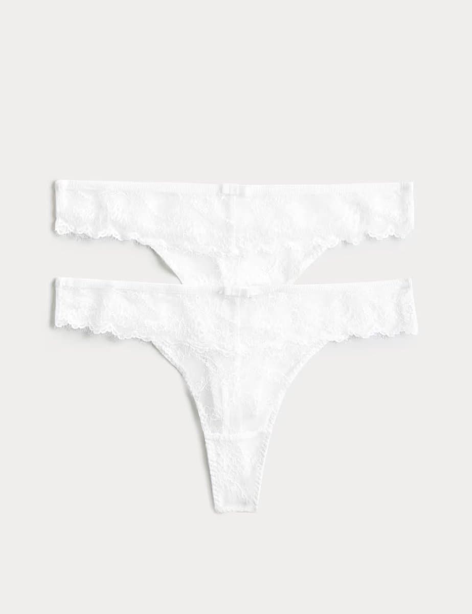 Marks & Spencer M&S 2 Pack Ida Lace Thongs White