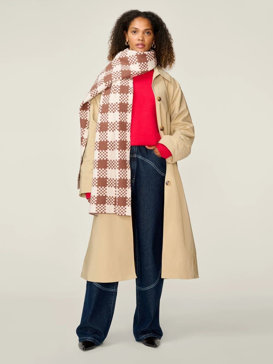 OMNES OMNES Check Scarf in Chocolate and Cream