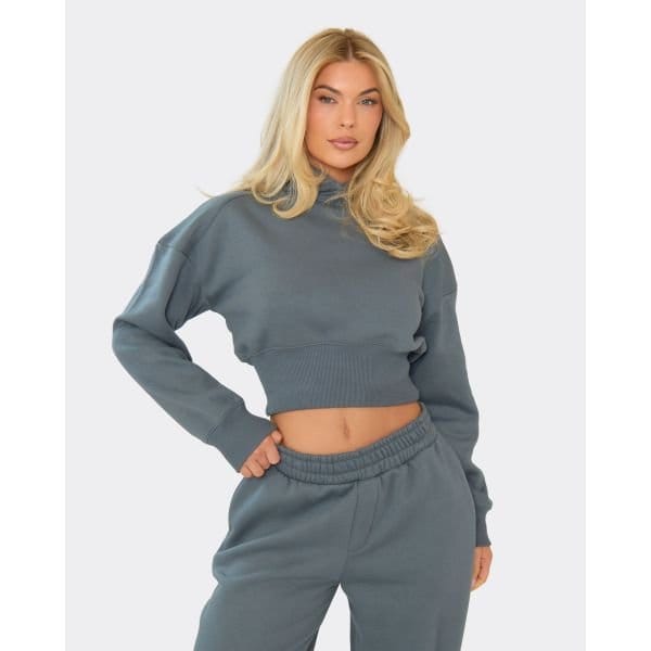 EGO Cinched Waist Cropped Hoodie In Steel Blue, Women's Size UK 6 - 2