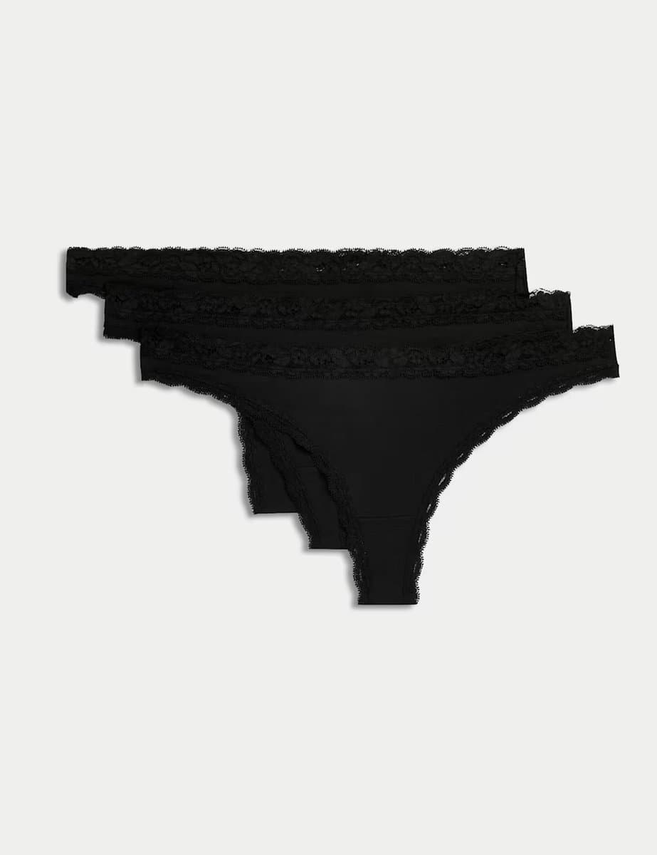 Marks & Spencer M&S 3pk Cotton Rich Thongs Black