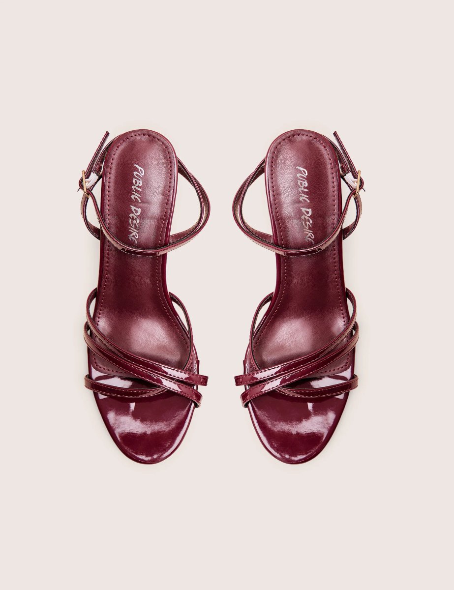Public Desire Juliette Burgundy Minimal Strap Detail Kitten Heels - 2