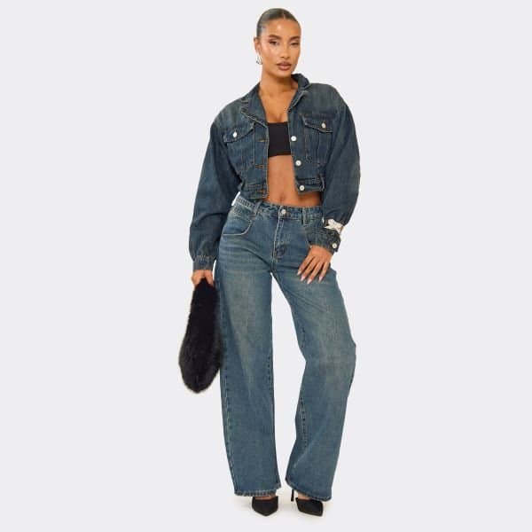 EGO EGO Mid Rise Straight Leg Jeans in Dark Washed Blue Denim