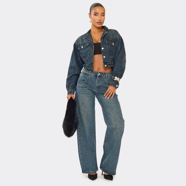 EGO Mid Rise Straight Leg Jeans In Dark Washed Blue Denim, Women's Size UK 6 - 1